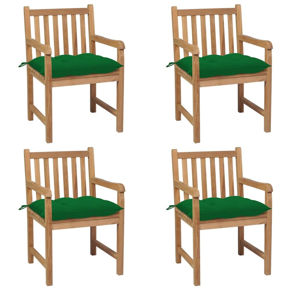 Chaises de jardin lot de 4 et coussins vert bois de teck solide