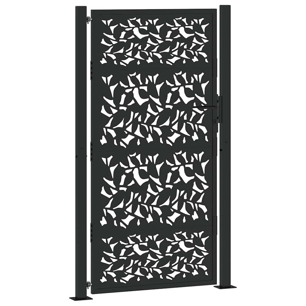 Portail de jardin noir 100x175 cm en acier avec motif feuille