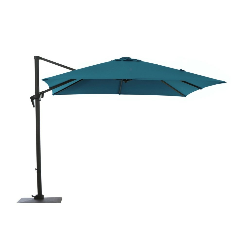Parasol de jardin déporté roma bleu - à manivelle 3 x 4 m en alu/acier