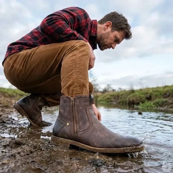 Bottines homme mi-hautes en synthétique marron avec zip
