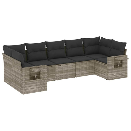 Salon de jardin avec coussins 7 pcs gris clair résine tressée