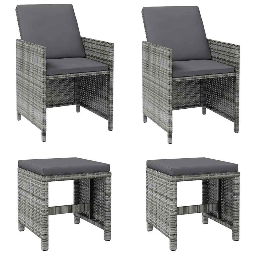 Jeu de chaise et tabouret de jardin 4 pcs résine tressée gris
