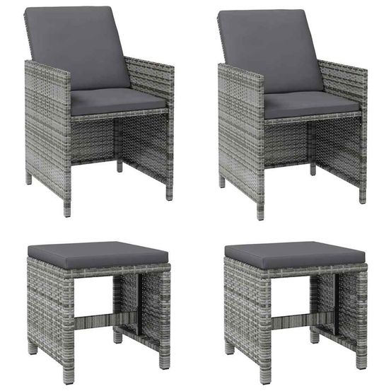 Jeu de chaise et tabouret de jardin 4 pcs résine tressée gris