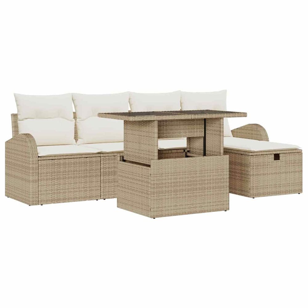 Ensemble de canapé de jardin 6 pc beige polyrotin