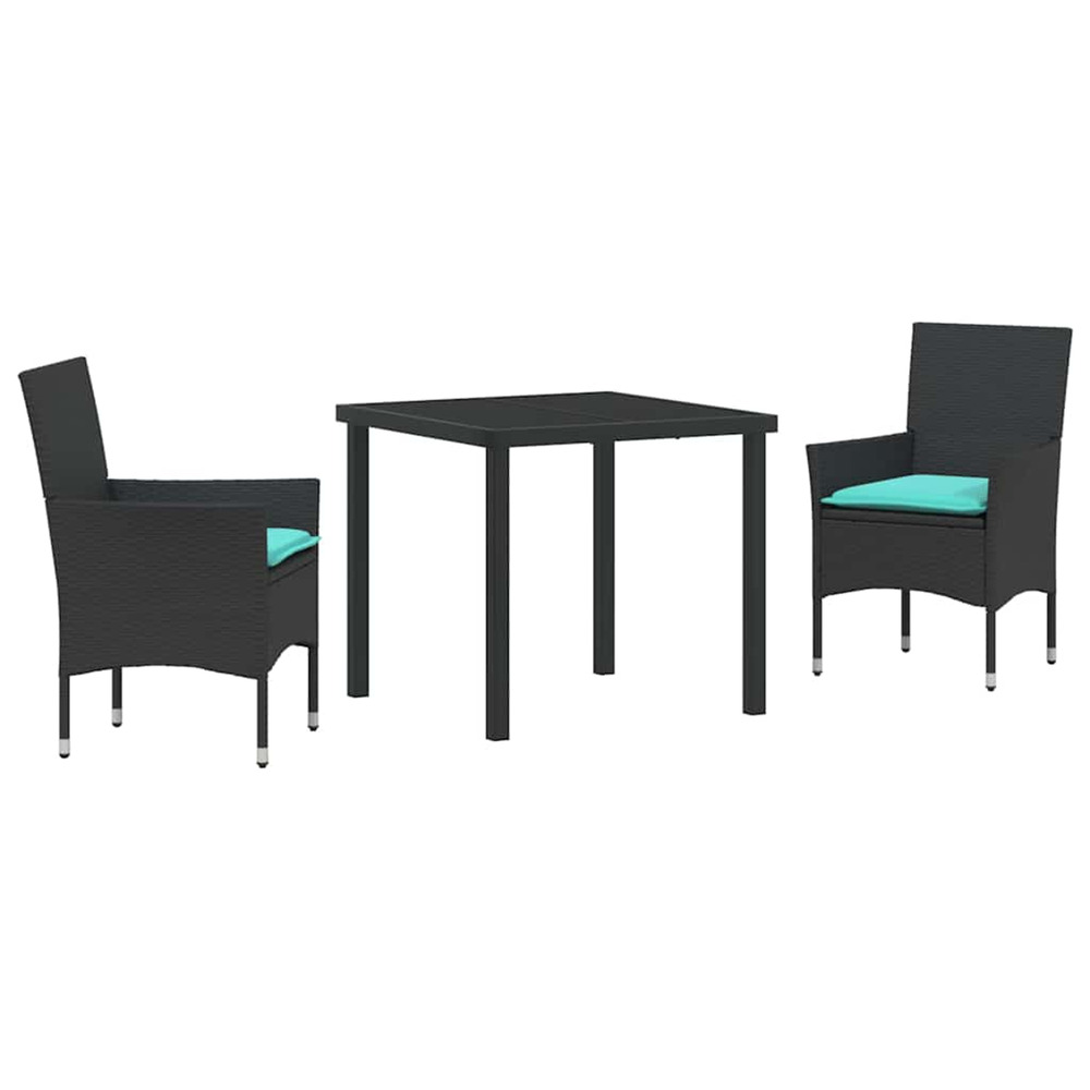 Ensemble table et chaises avec coussin 3 pcs noir rotin pe