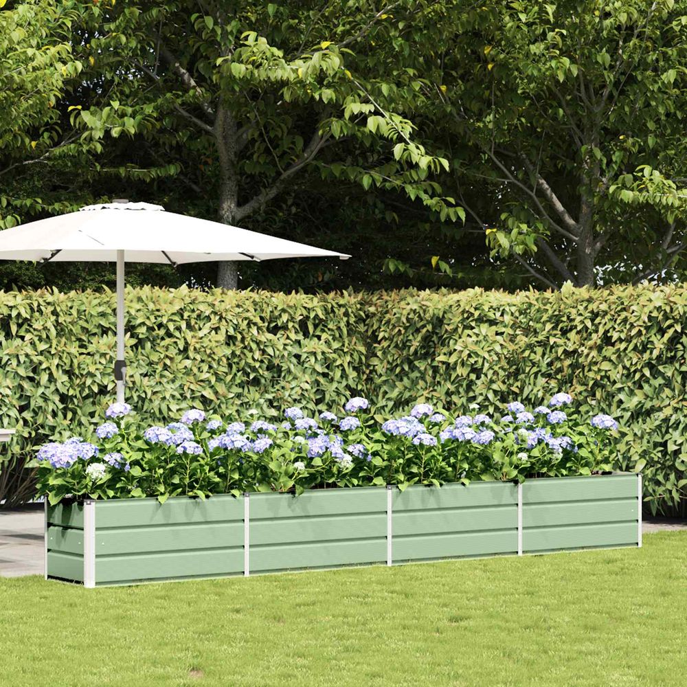 Jardinière métallique très longue pour bordure jardin 385x50x45 cm vert pastel