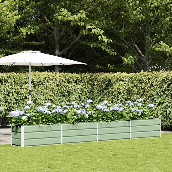 Jardinière métallique très longue pour bordure jardin 385x50x45 cm vert pastel