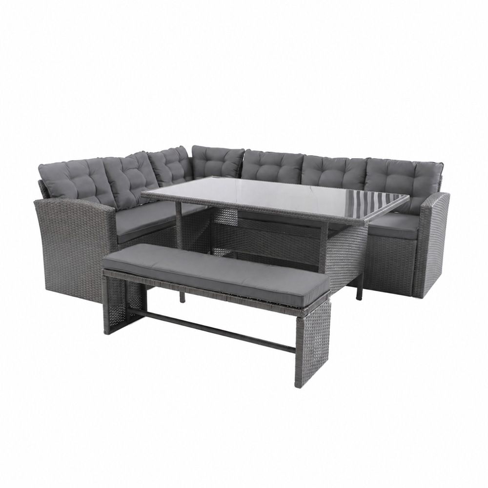 Salon de jardin 8 places en résine anthracite et coussins gris moorea