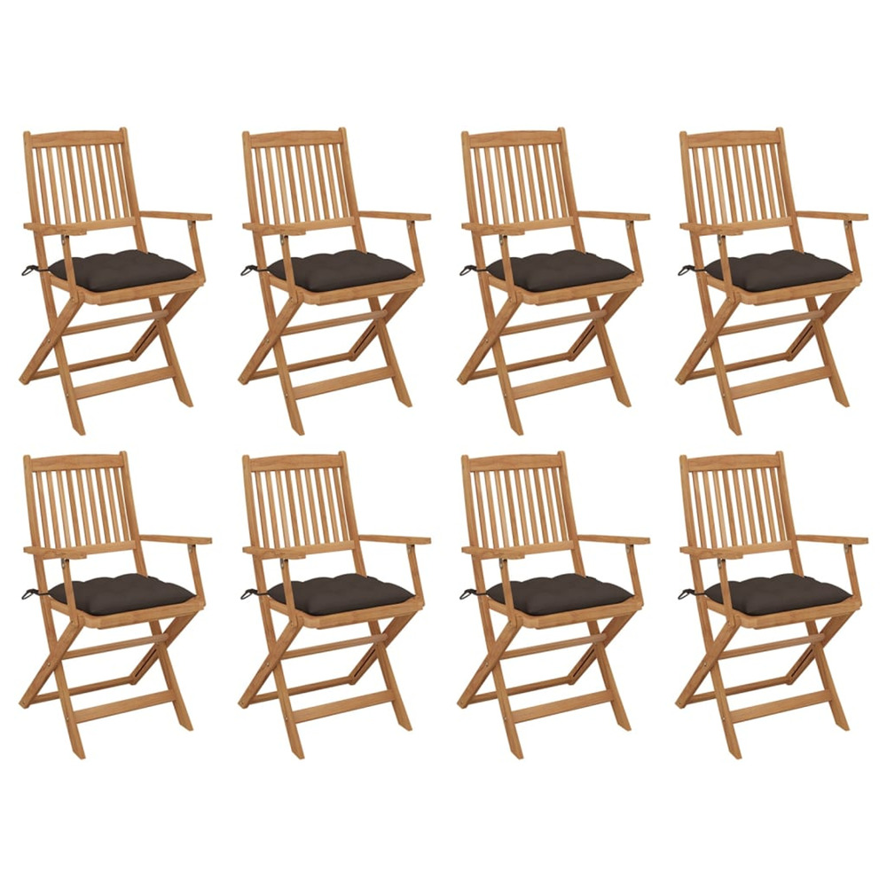 Chaises pliables d'extérieur et coussins lot de 8 bois d'acacia
