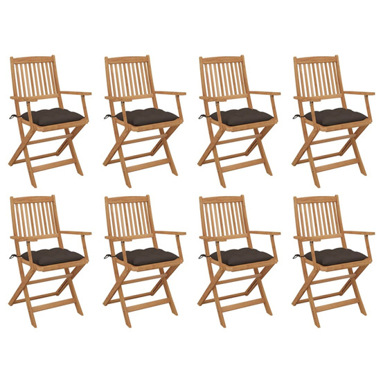 Chaises pliables d'extérieur et coussins lot de 8 bois d'acacia