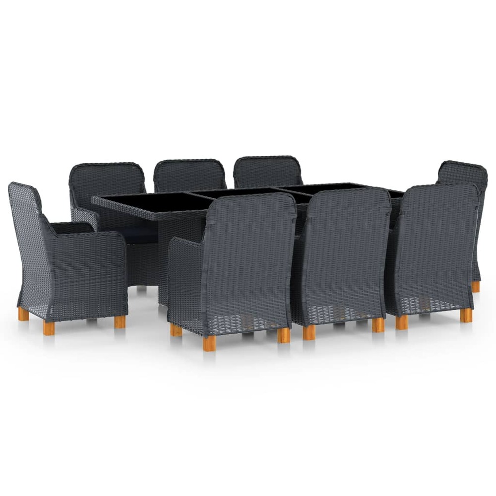 Mobilier à dîner 9 pièces avec coussins résine tressée gris foncé