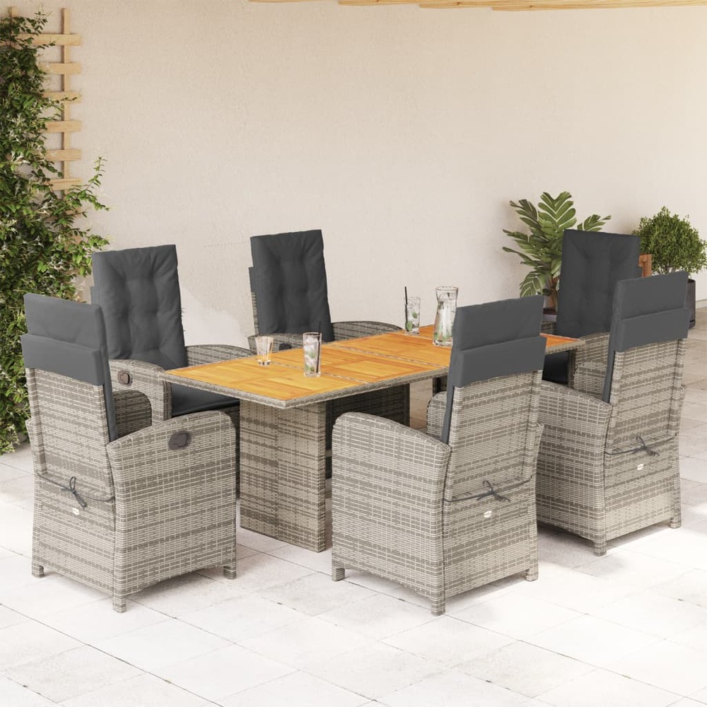 Ensemble à manger de jardin et coussins 7 pcs gris rotin