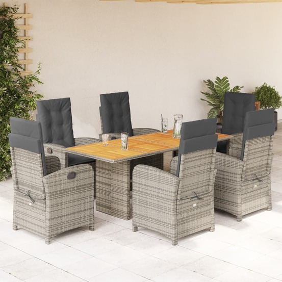 Ensemble à manger de jardin et coussins 7 pcs gris rotin