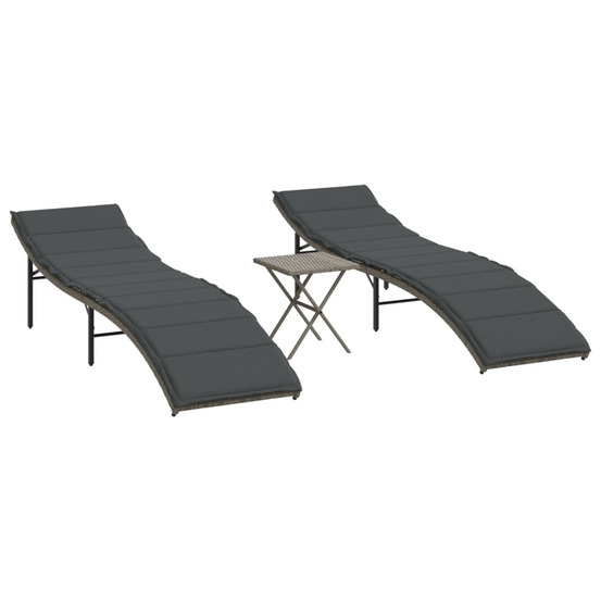 Chaises longues lot de 2 avec table gris résine tressée