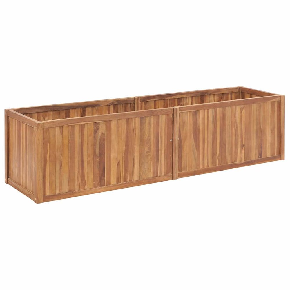 Jardinière xxl rectangulaire en bois de teck massif – grand bac à fleurs prestigieux durable – 200cm brun