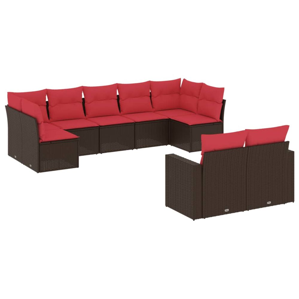 Salon de jardin avec coussins 9 pcs marron résine tressée