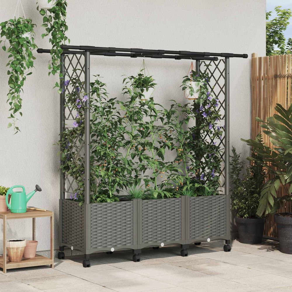 Jardinière surélevée treillis toit suspendu polypropylène balcon gris clair 142cm