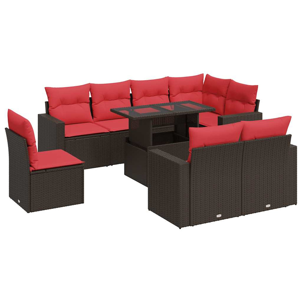 Salon de jardin avec coussins 9pcs marron résine tressée acacia