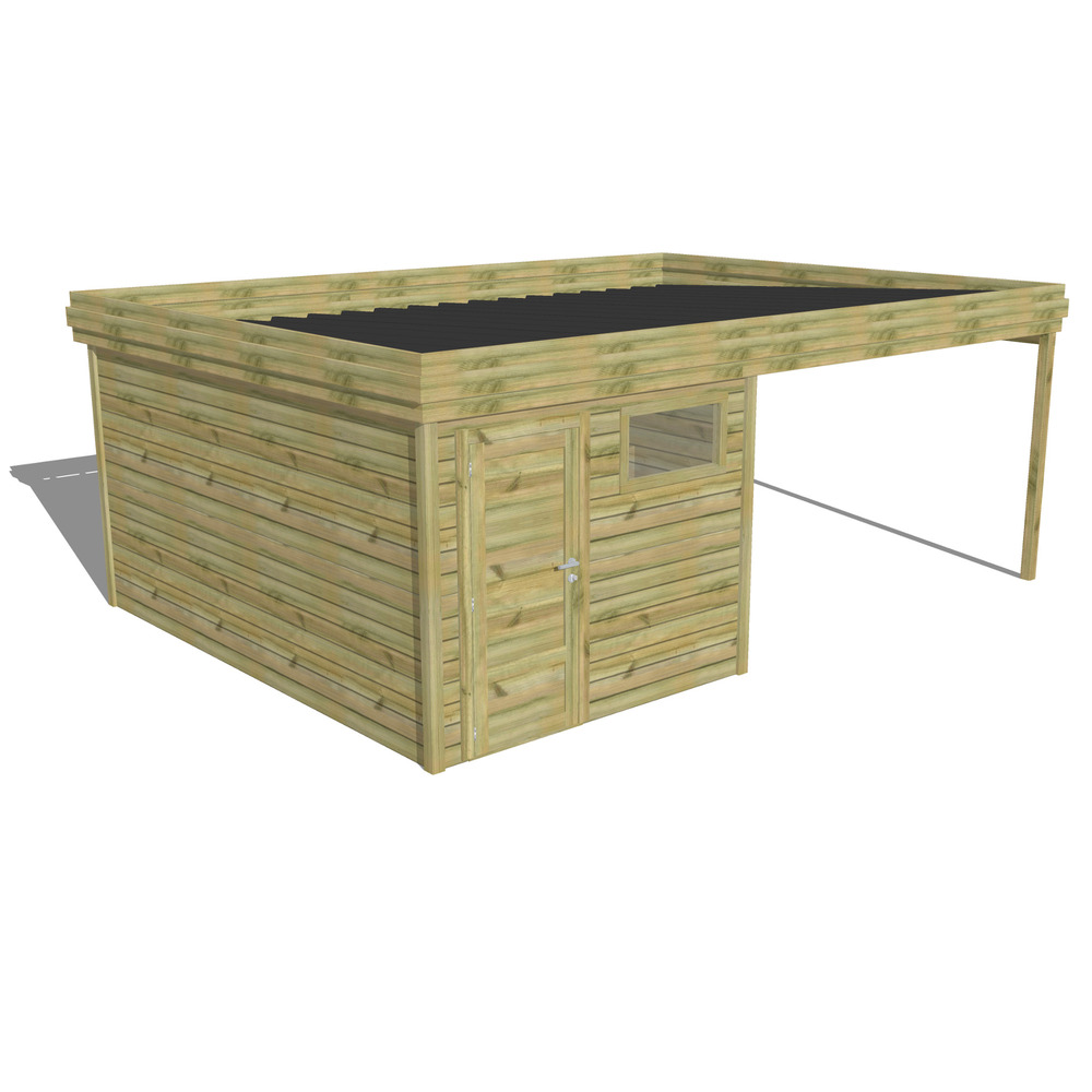 Abri de jardin bois pin traité autoclave 27mm - 6,14x4,34m / 27m2 - bac acier - abri français