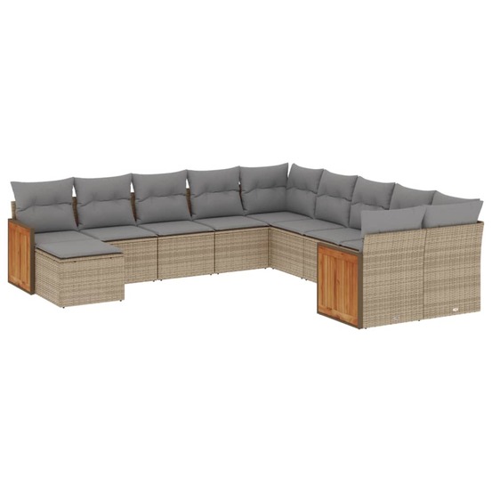 Salon de jardin 11 pcs avec coussins beige résine tressée