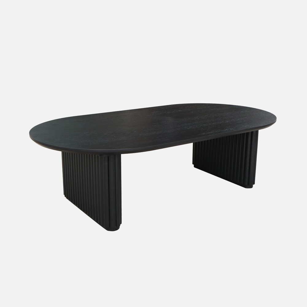 Table basse ovale bois d'hévéa placage chêne - l 122 x p 65 x h 35 cm - gabrielle