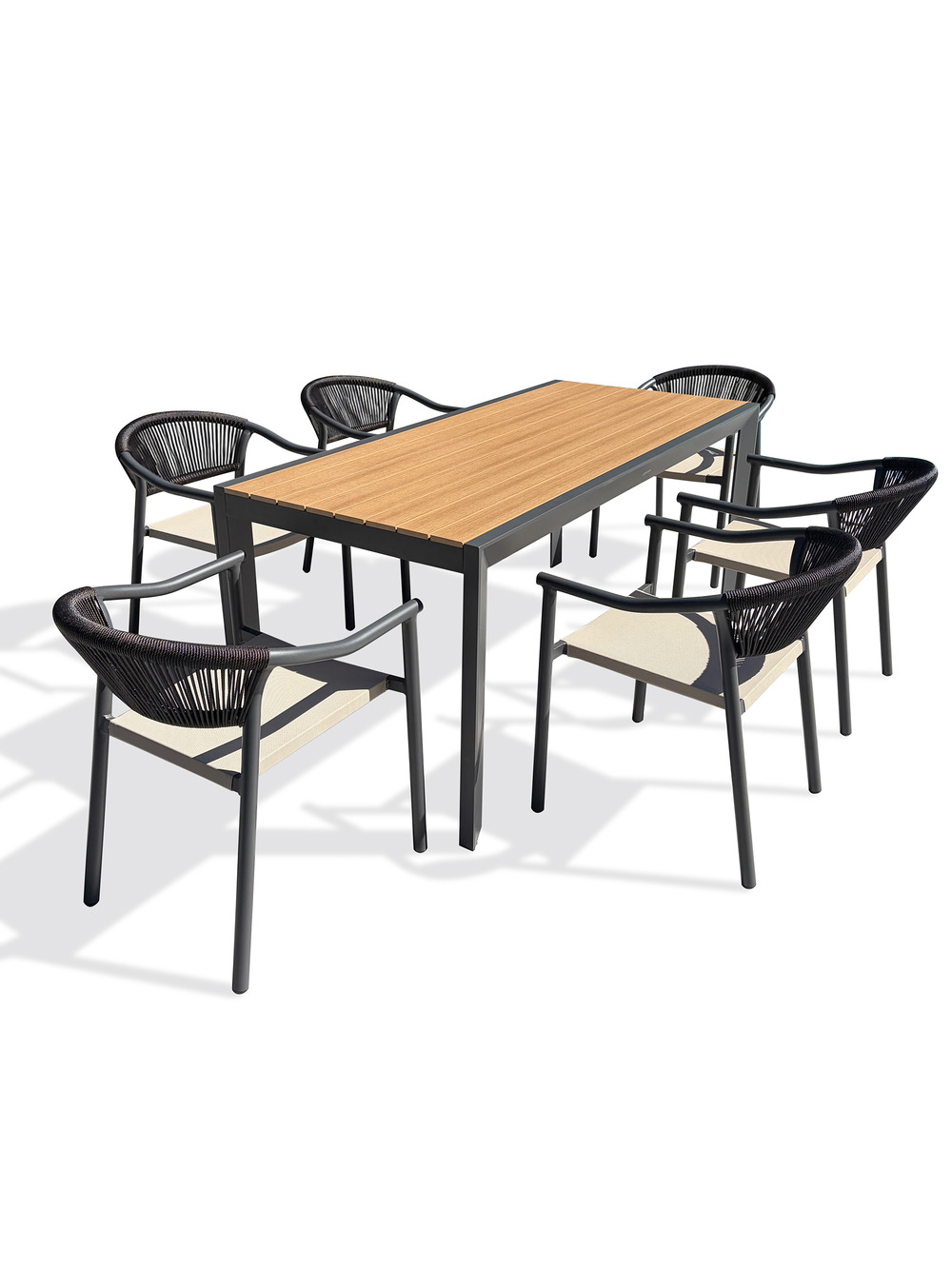 Ensemble table de jardin tonga (170x80 cm) en aluminium et plateau polywood aspect bois