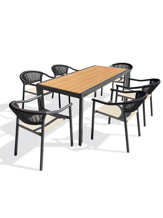 Ensemble table de jardin tonga (170x80 cm) en aluminium et plateau polywood aspect bois