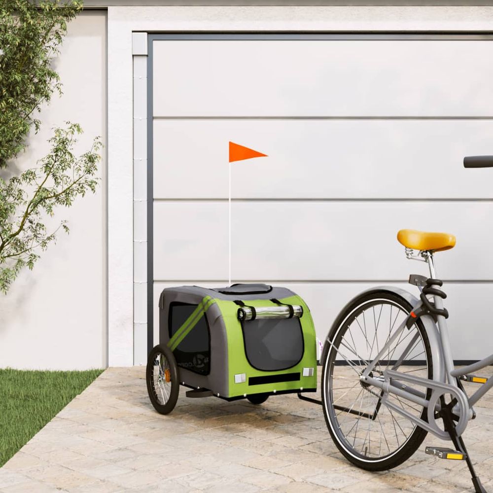Remorque vélo chien en acier transport confortable et sécurisé vert et gris