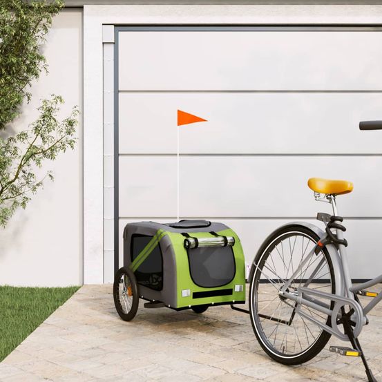 Remorque vélo chien en acier transport confortable et sécurisé vert et gris