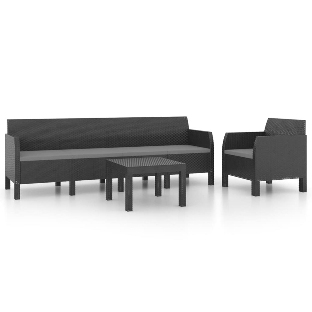 Salon de jardin 3 pcs avec coussins pp rotin anthracite