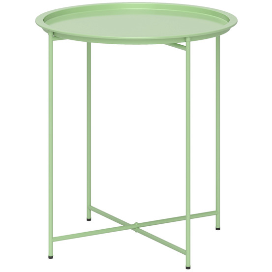 Table de jardin ronde d'extérieur en acier avec plateau amovible, pliable, idéale pour la terrasse ou le patio. Verte.