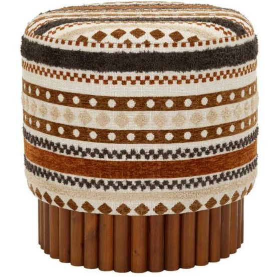 Pouf en tissu avec pieds en bois ethnic modèle 2