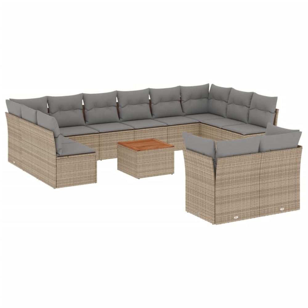 Salon de jardin avec coussins 13 pcs beige résine tressée