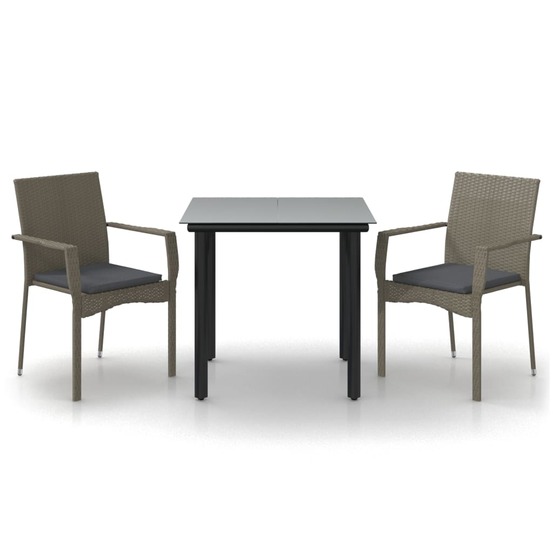 Ensemble à manger jardin 3pcs avec coussins noir et gris