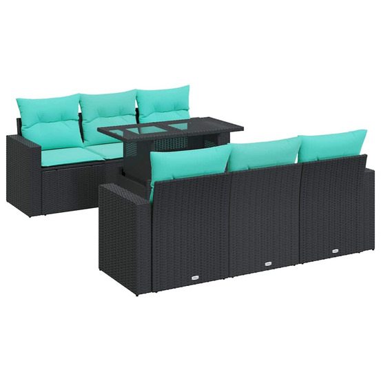 Salon de jardin avec coussins 7 pcs noir résine tressée acacia