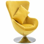 Fauteuil lounge pivotant en forme d’oeuf avec coussin jaune velours