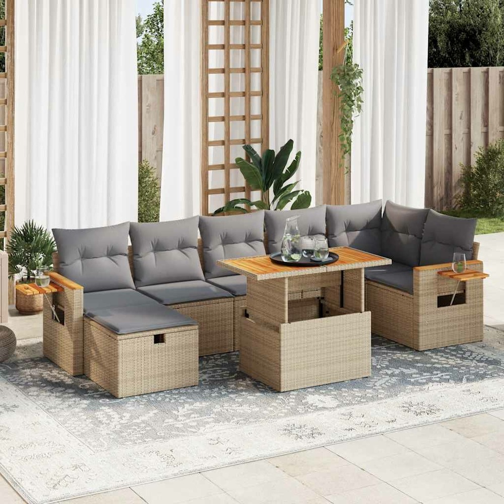 Salon de jardin avec coussins 5 pcs beige résine tressée
