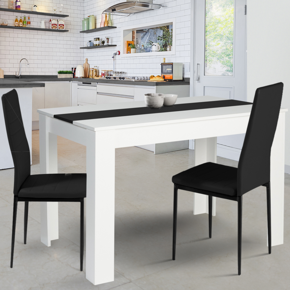 Table à manger rectangle rozy 6 personnes blanche et noire 110 cm