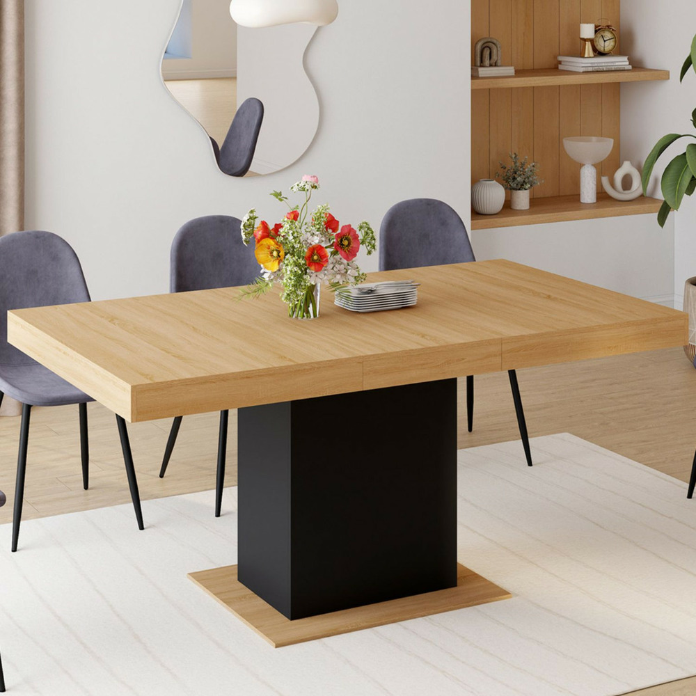 Table à manger extensible rectangle eden 4-6 personnes bois et noir 120-160 cm