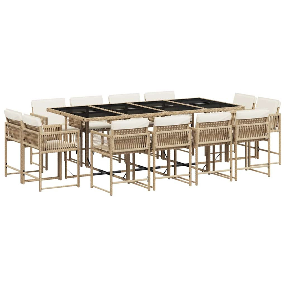 Ensemble à manger de jardin et coussins 13 pcs beige