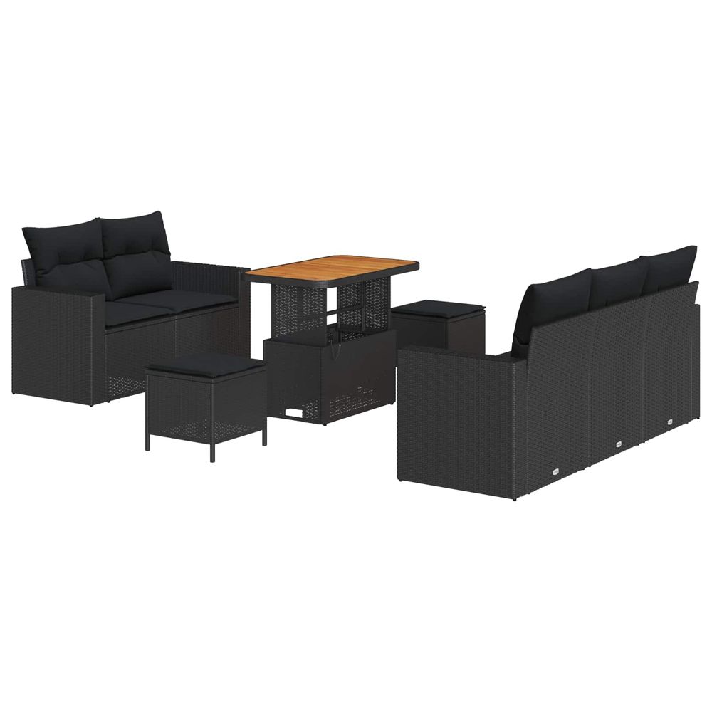 Ensemble de canapé de jardin avec coussin 8 pcs noir polyrotin