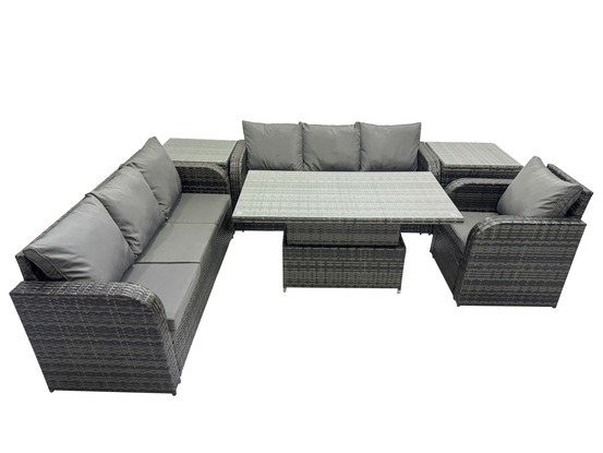 Salon de jardin table à manger réglable en hauteur canapé avec chaise inclinable 2 tables d'appoint gris foncé mixte