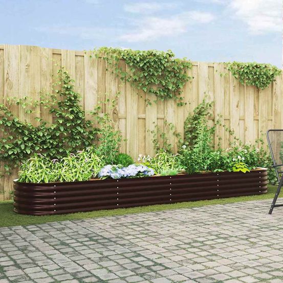 Carré potager surélevé en acier pour jardin potager et terrasse marron 400x80x44 cm