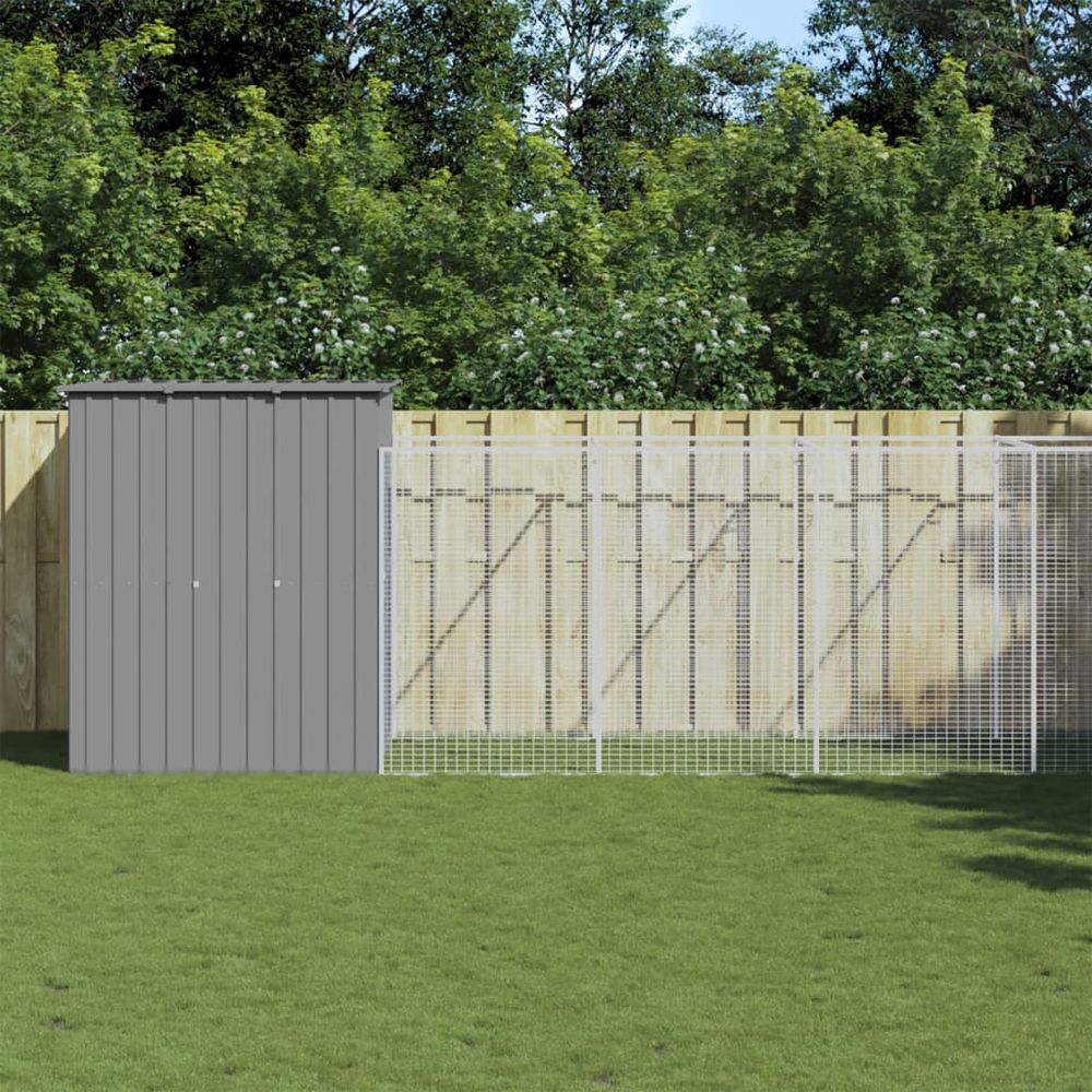 Chenil extérieur acier galvanisé avec enclos jardin gris clair 165x1271x181 cm
