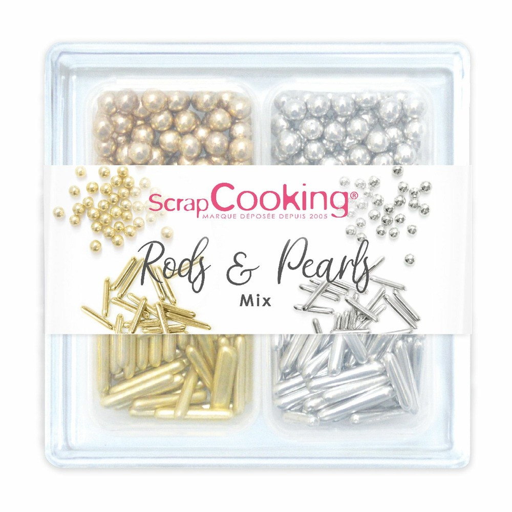 Mix de décors sucrés - bâtonnets et boules dorées et argentées