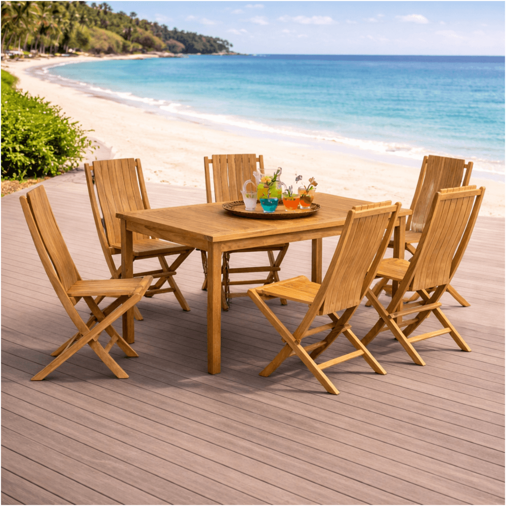 Ensemble table de jardin en teck frida 150 et 6 chaises helza