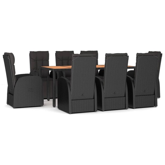 Ensemble à manger de jardin 9 pcs noir poly rotin et acacia
