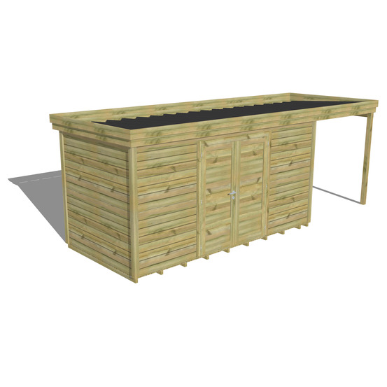 Abri de jardin bois pin traité autoclave 27mm - 6,34x2,14m / 14m2 - bac acier - plancher bois