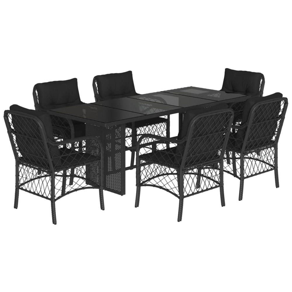 Ensemble à manger de jardin coussins 7pcs noir résine tressée