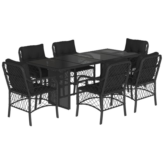 Ensemble à manger de jardin coussins 7pcs noir résine tressée